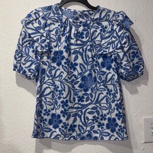 Floral Blue and White Women's Top
